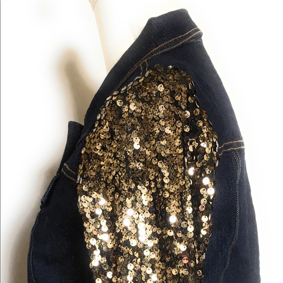 Intro denim sequins sleeve jacket, size large - Picture 4 of 5
